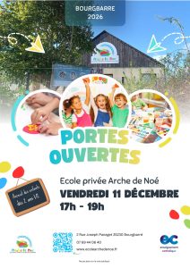 Affiche des portes ouvertes de l’école Arche de Noé, vendredi 11 décembre de 17h à 19h